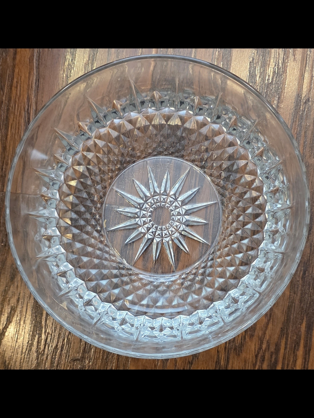 Vintage Arcoroc France 8" Clear Glass Bowl - Diamond Starburst Pattern
